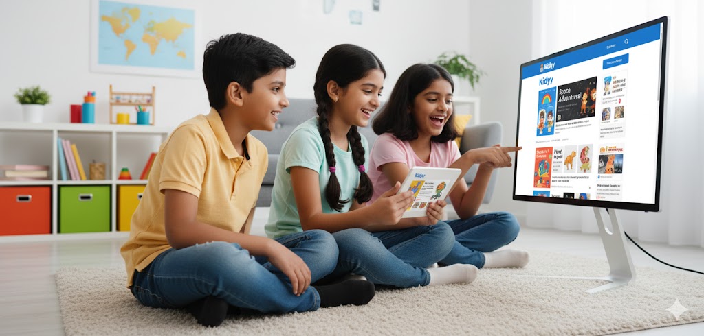 Kids reading Kidlyy news